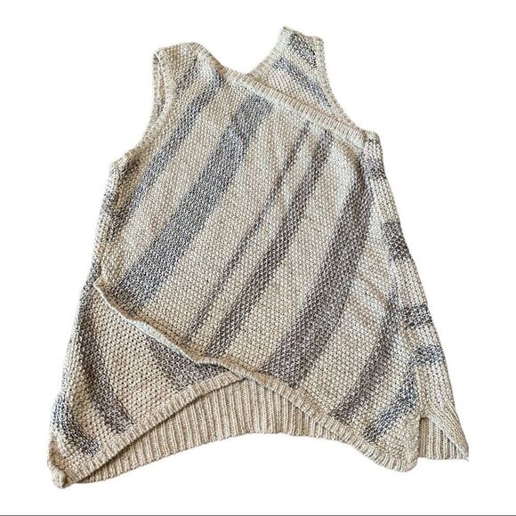 Anthro | Sparrow Sleeveless Vest Cotton Linen Blend Cream Gray Stripe Sweater XS - Picture 6 of 6